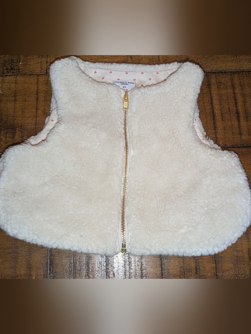 Polarn O. Pyret Cream Sherpa Vest with Gold Zipper 9-12m NWOT